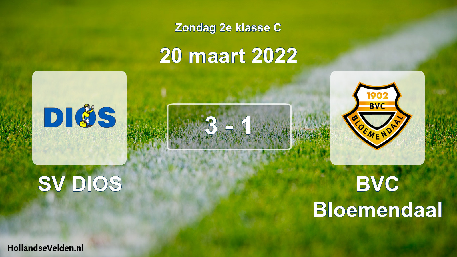 Total number of matches played: SV DIOS - BVC Bloemendaal 3 - 1 (20 March 2022)