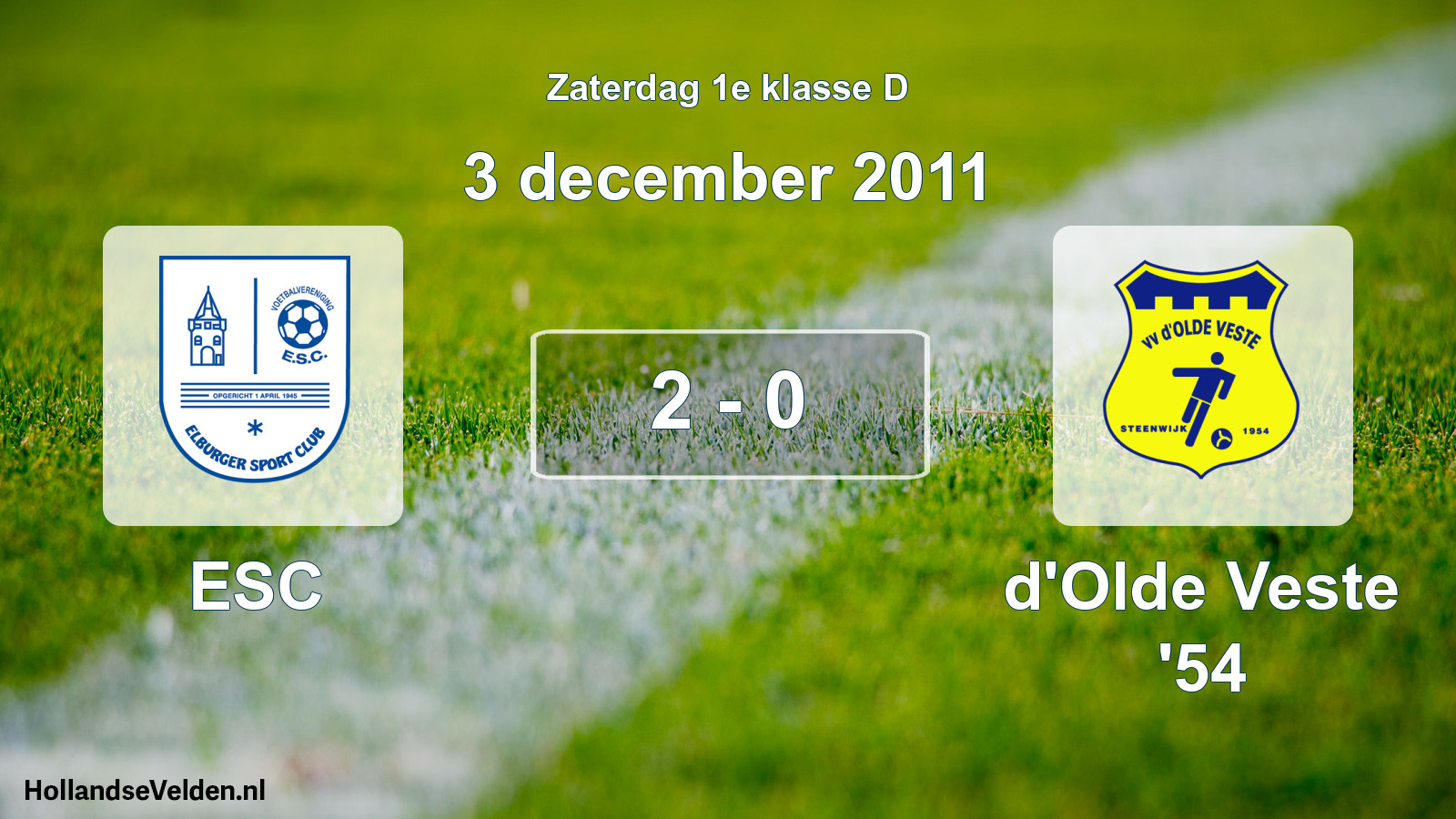 Total number of matches played: ESC - d'Olde Veste '54 2 - 0 (3 December 2011)