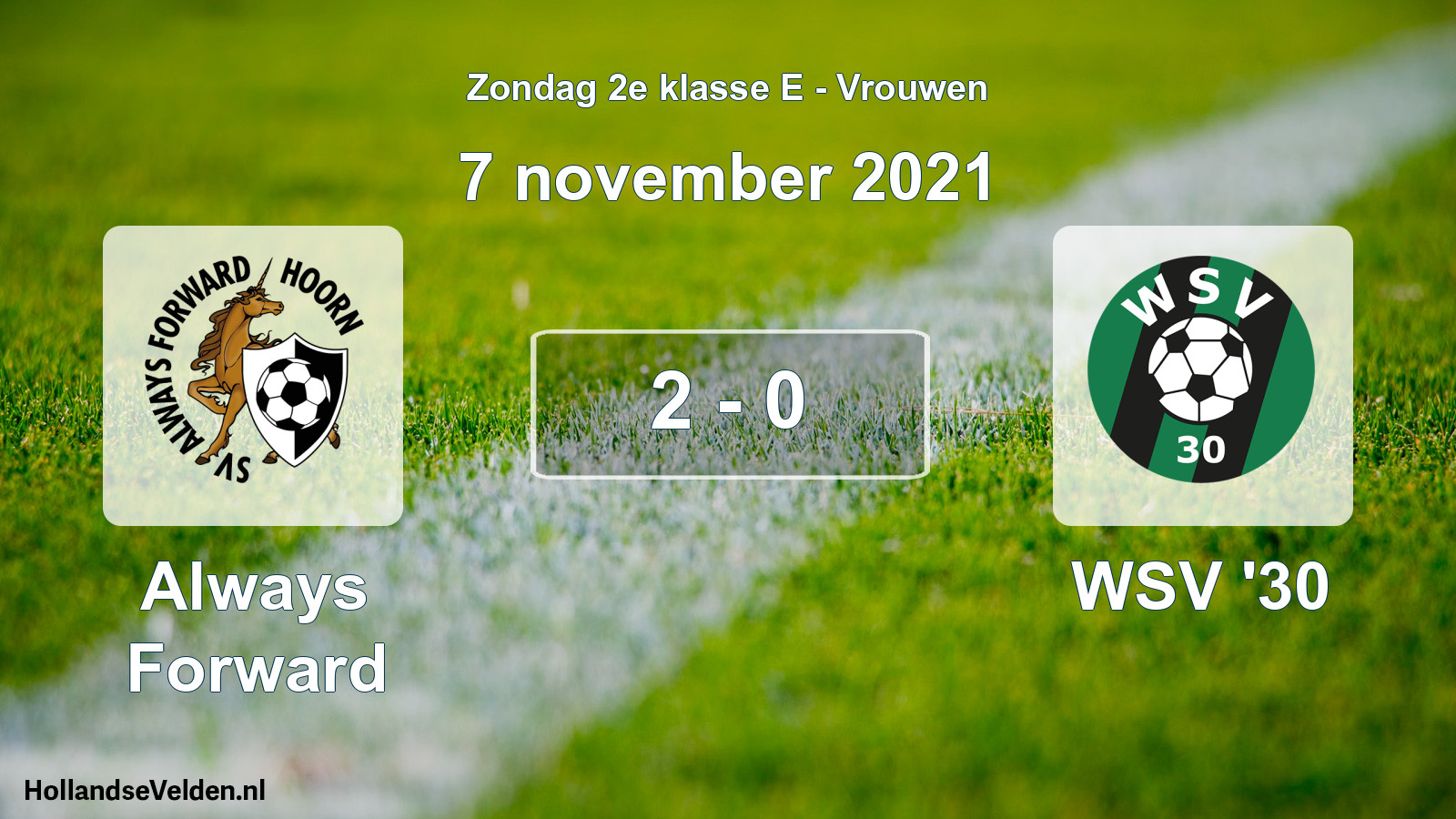 Gespeelde wedstrijd: Always Forward - WSV '30 2 - 0 (7 november 2021)