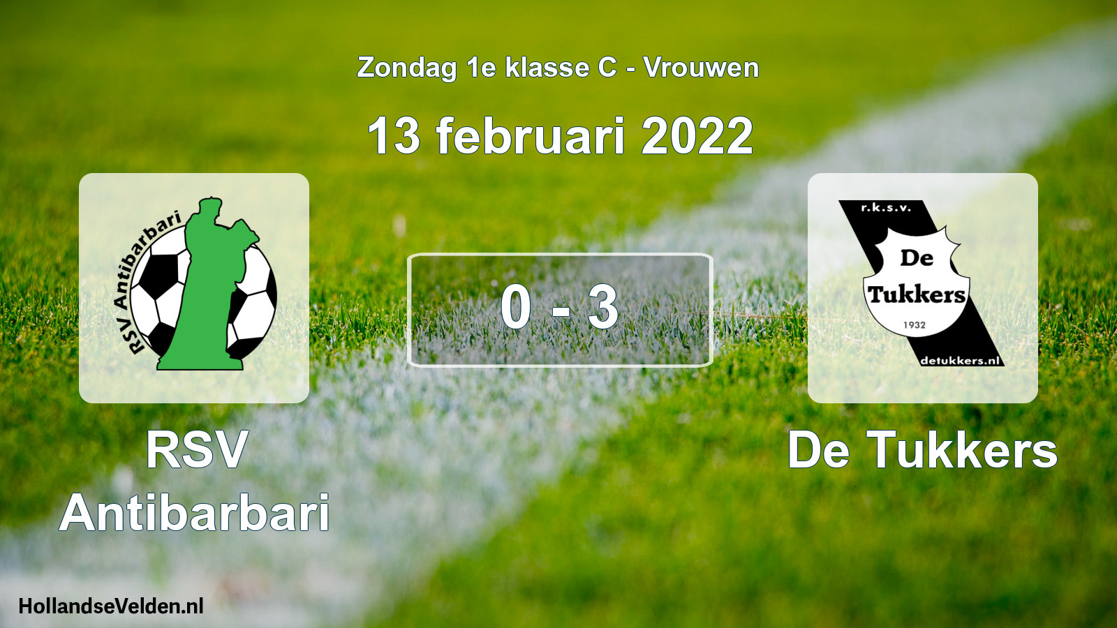 Gespeelde wedstrijd: RSV Antibarbari - De Tukkers 0 - 3 (13 februari 2022)