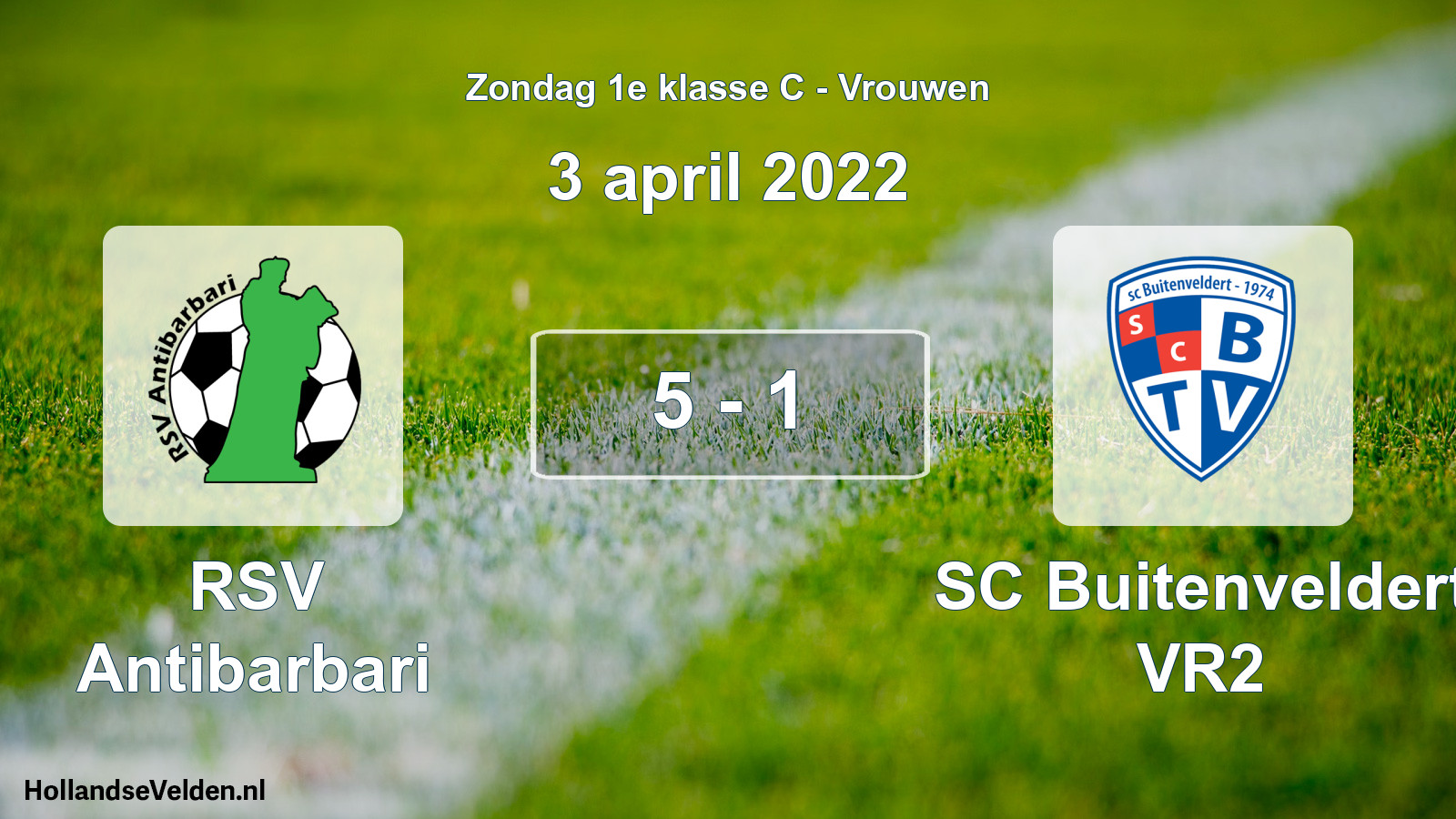 Total number of matches played: RSV Antibarbari - SC Buitenveldert VR2 5 - 1 (3 April 2022)