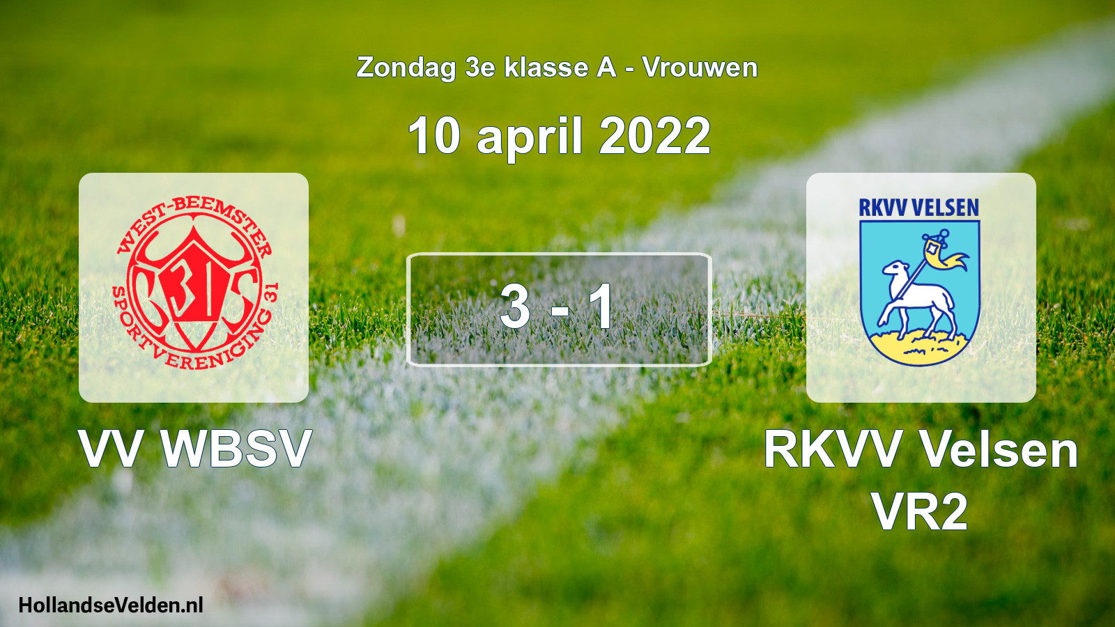 Gespeelde wedstrijd: VV WBSV - RKVV Velsen VR2 3 - 1 (10 april 2022)