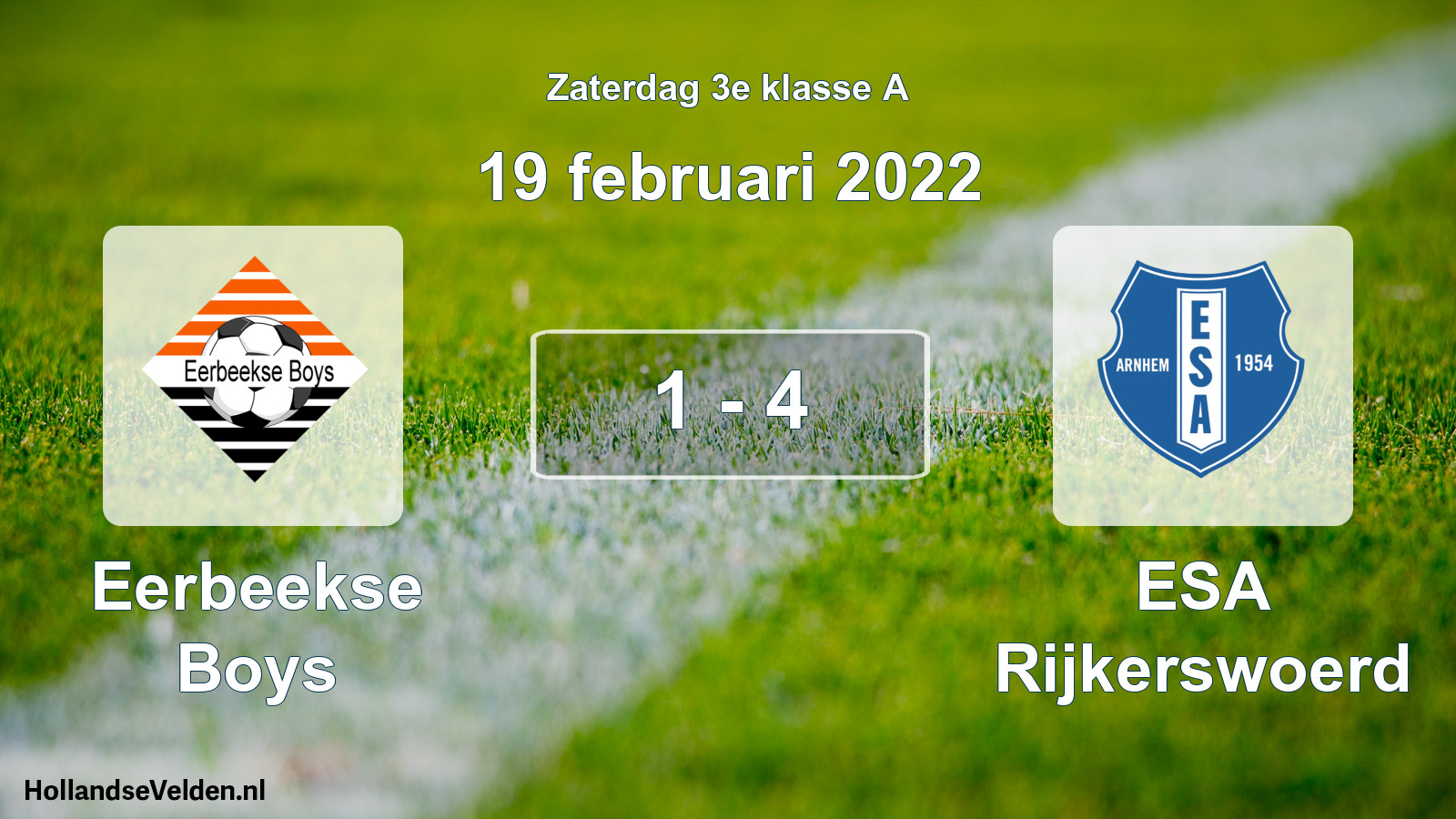 Total number of matches played: Eerbeekse Boys - ESA Rijkerswoerd 1 - 4 (19 February 2022)