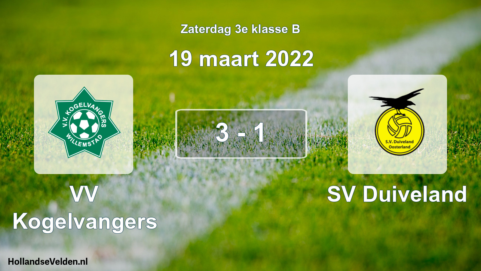 Total number of matches played: VV Kogelvangers - SV Duiveland 3 - 1 (19 March 2022)