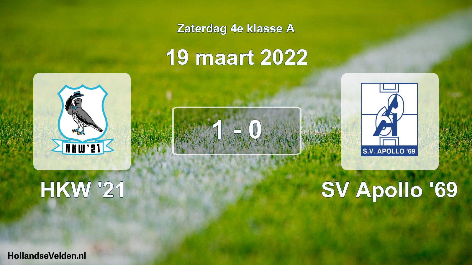 Total number of matches played: HKW '21 - SV Apollo '69 1 - 0 (19 March 2022)