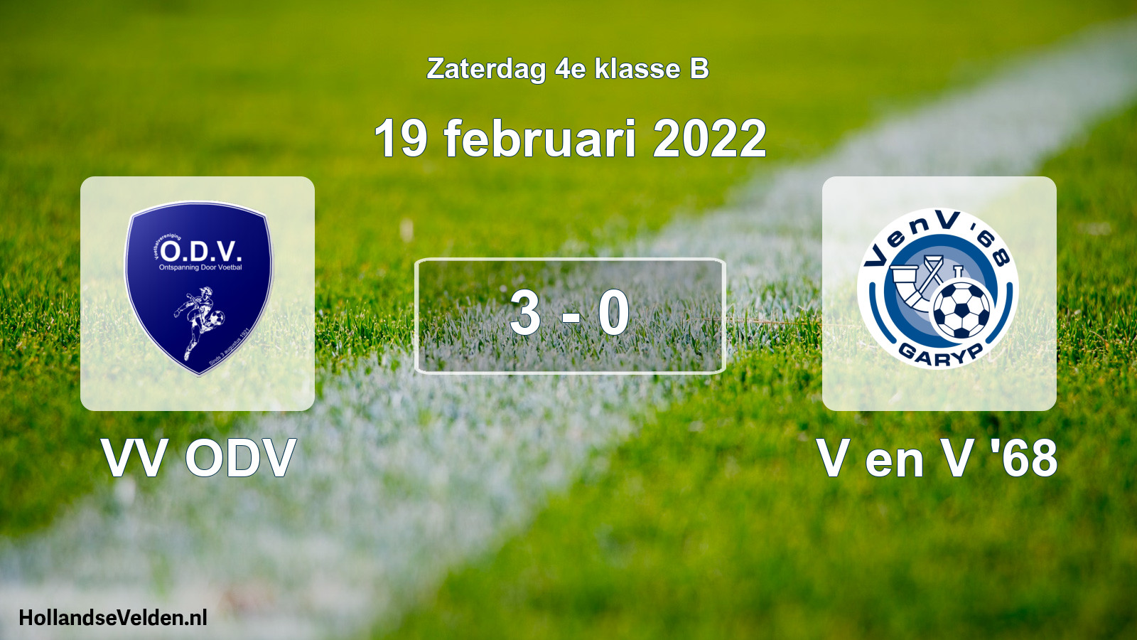 Total number of matches played: VV ODV - V en V '68 3 - 0 (19 February 2022)