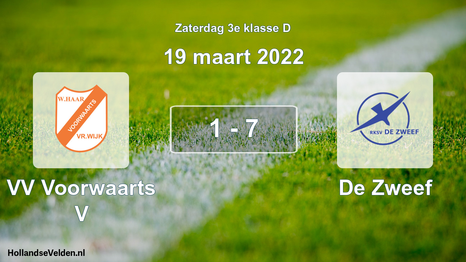 Total number of matches played: VV Voorwaarts V - De Zweef 1 - 7 (19 March 2022)