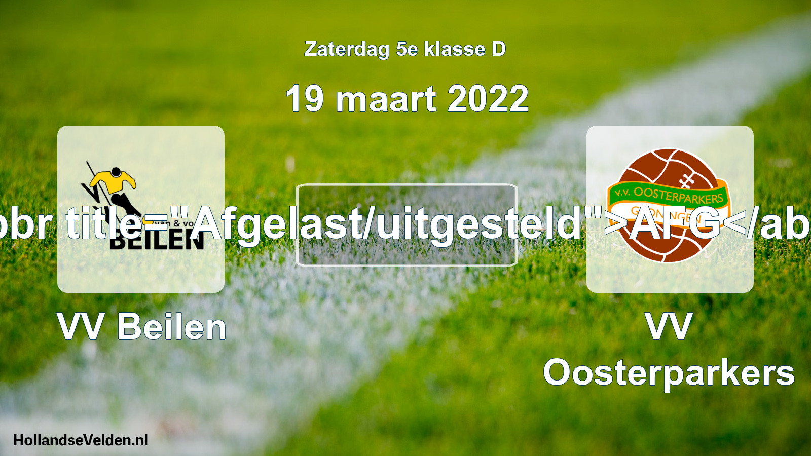 Scheduled Match: VV Beilen - VV Oosterparkers (19 March 2022)
