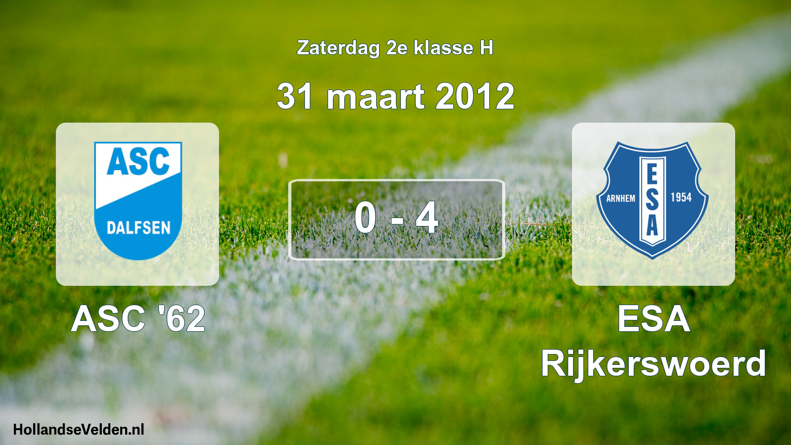 Total number of matches played: ASC '62 - ESA Rijkerswoerd 0 - 4 (31 March 2012)