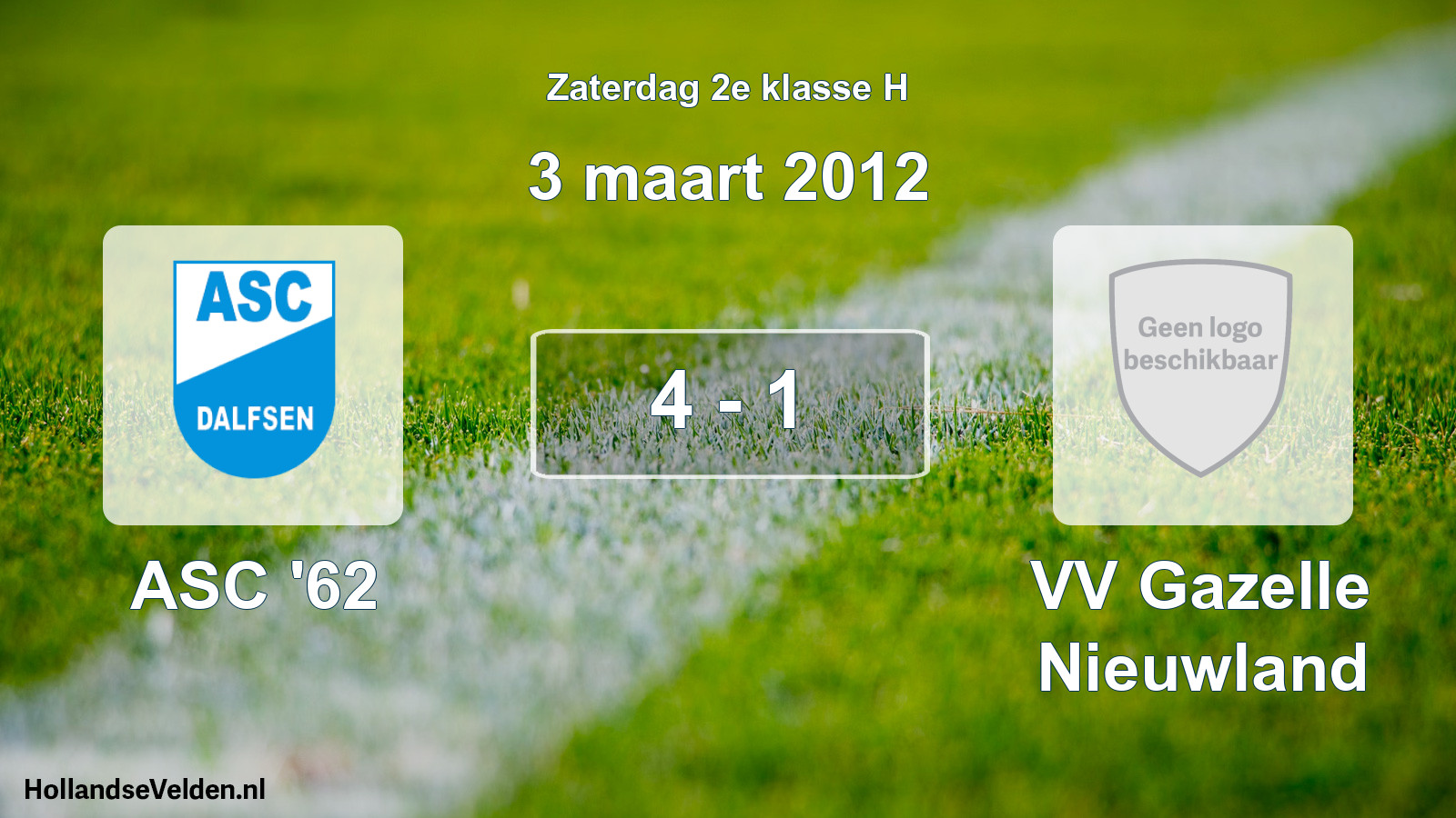 Total number of matches played: ASC '62 - VV Gazelle Nieuwland 4 - 1 (3 March 2012)