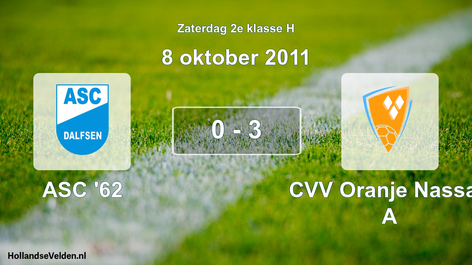 Total number of matches played: ASC '62 - CVV Oranje Nassau A 0 - 3 (8 October 2011)