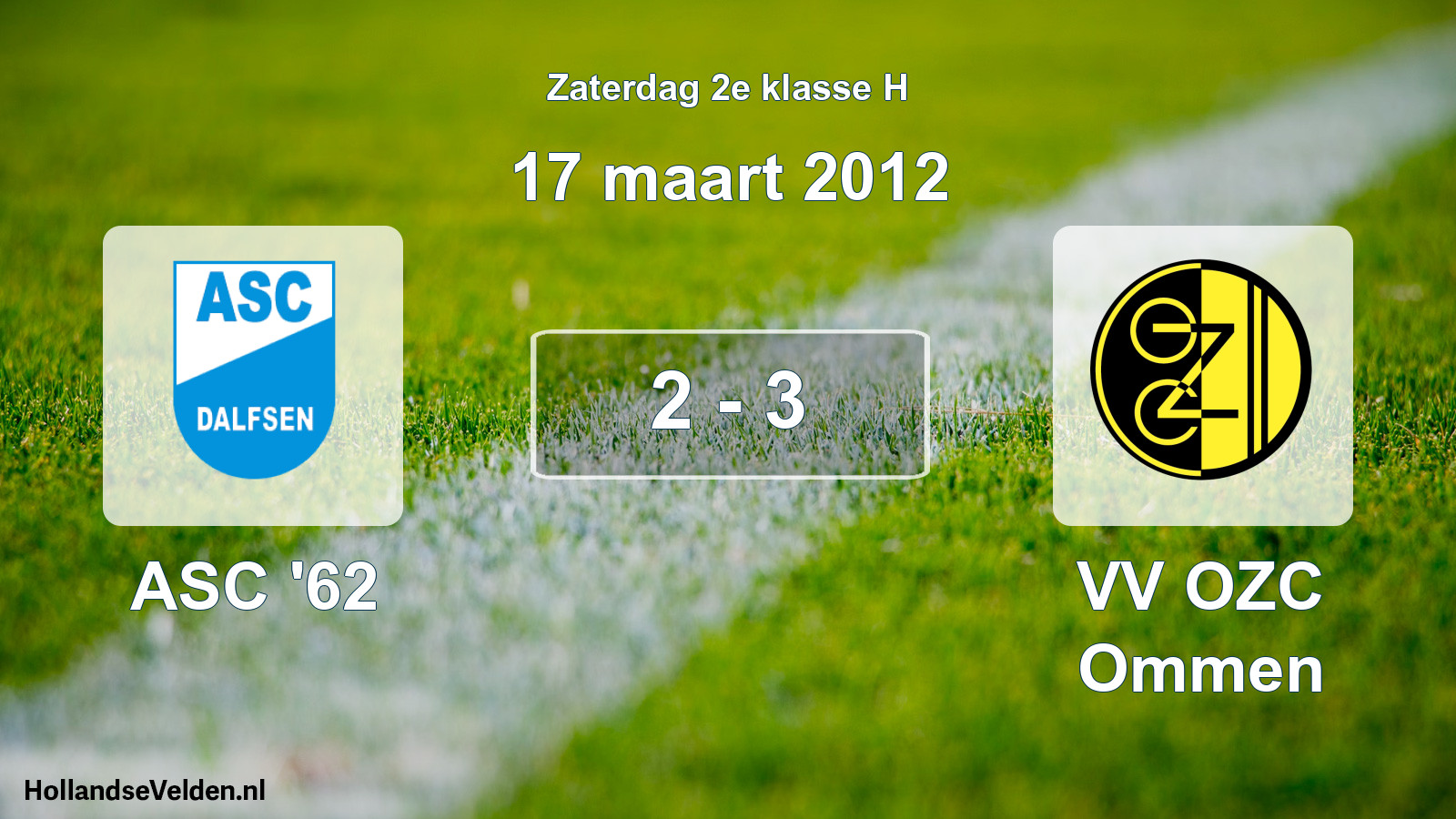 Total number of matches played: ASC '62 - VV OZC Ommen 2 - 3 (17 March 2012)