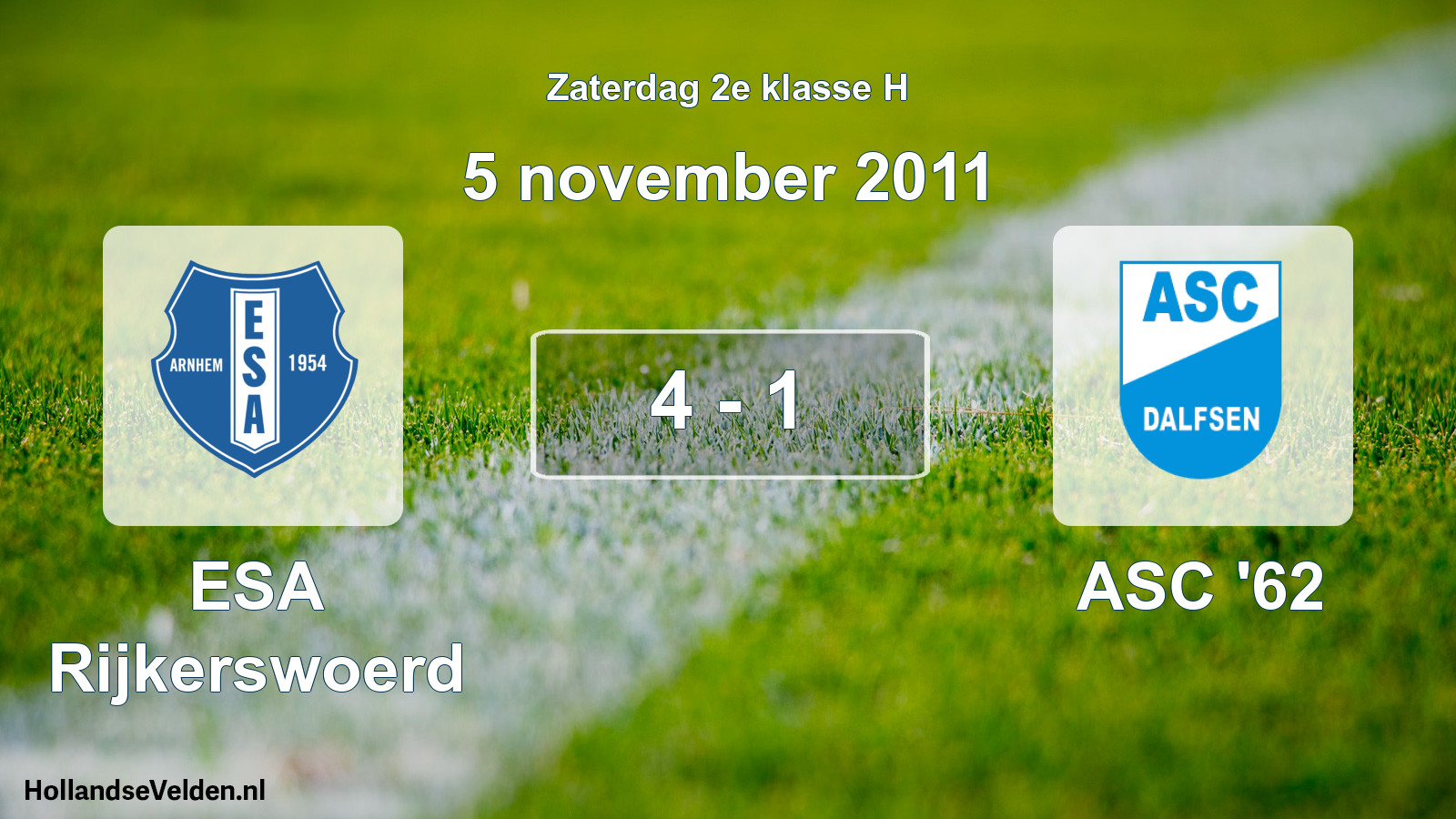 Total number of matches played: ESA Rijkerswoerd - ASC '62 4 - 1 (5 November 2011)