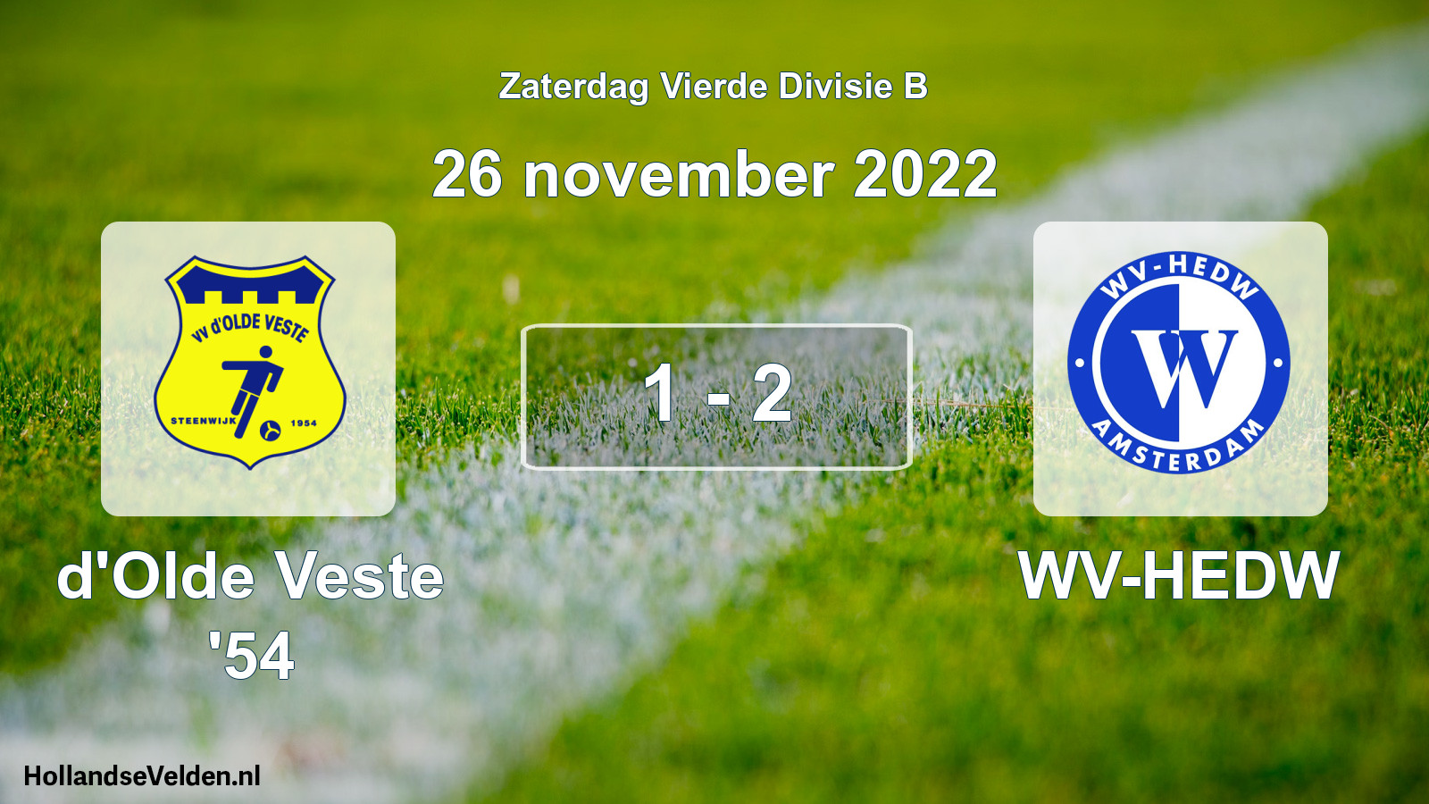 Total number of matches played: d'Olde Veste '54 - WV-HEDW 1 - 2 (26 November 2022)