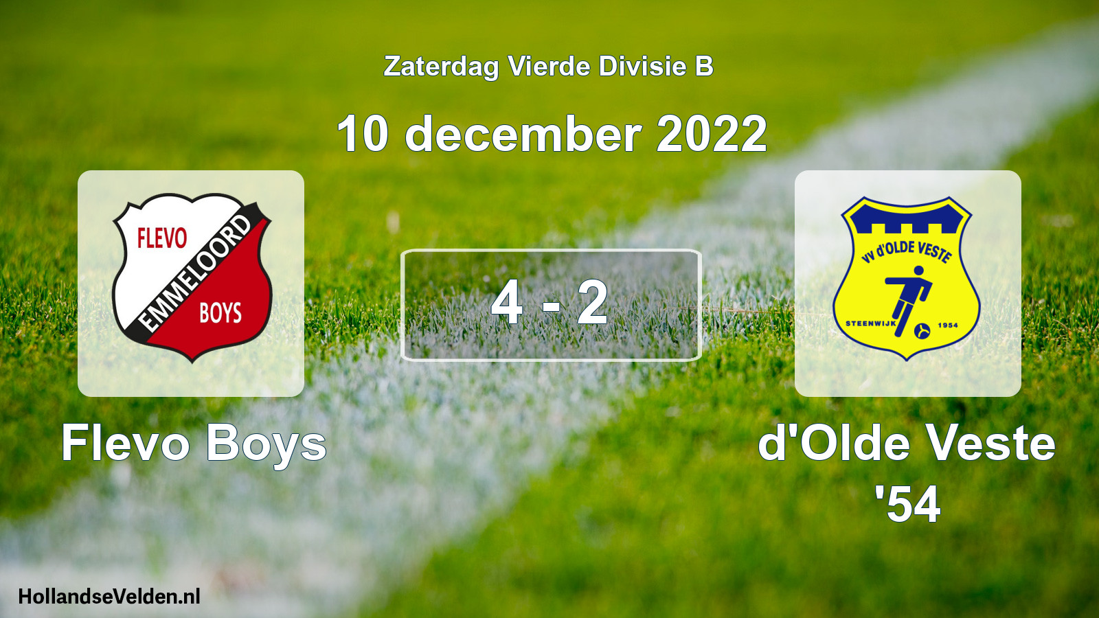 Total number of matches played: Flevo Boys - d'Olde Veste '54 4 - 2 (10 December 2022)