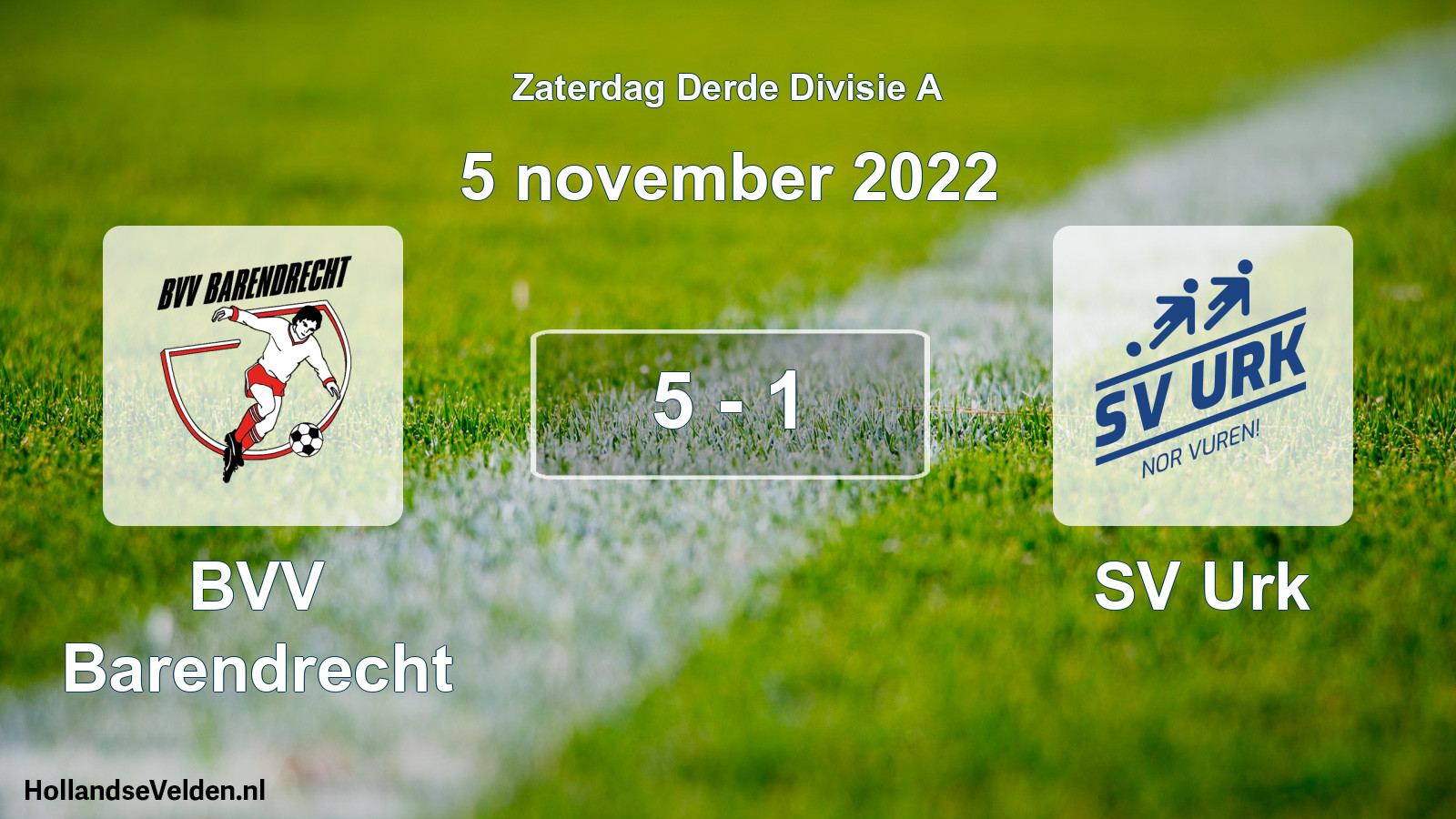 Total number of matches played: BVV Barendrecht - SV Urk 5 - 1 (5 November 2022)