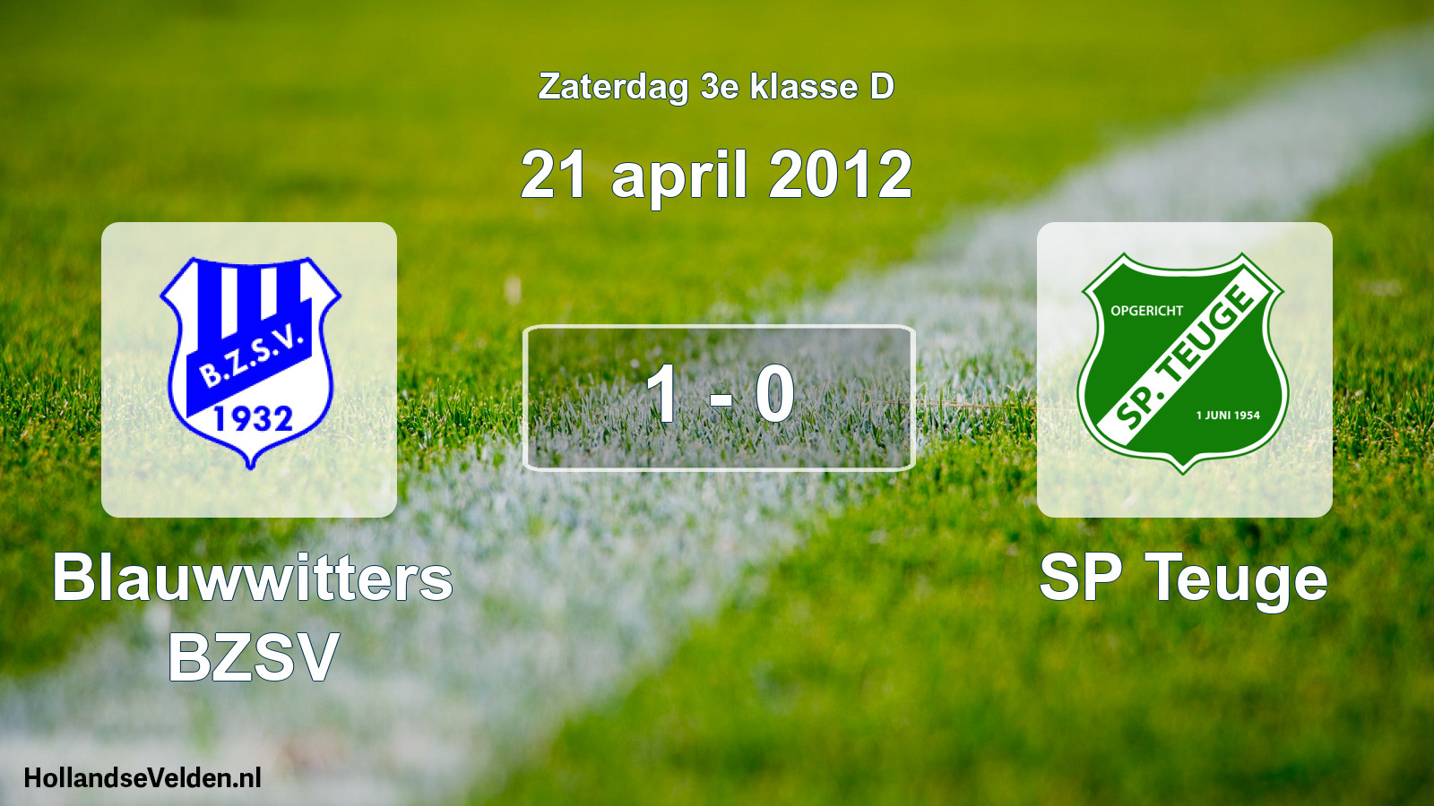 Total number of matches played: Blauwwitters BZSV - SP Teuge 1 - 0 (21 April 2012)