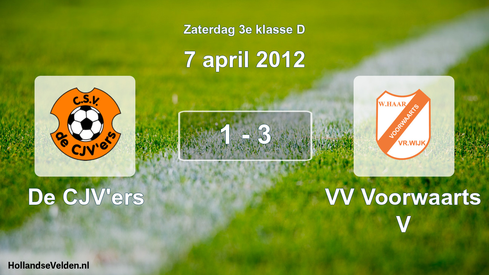 Total number of matches played: De CJV'ers - VV Voorwaarts V 1 - 3 (7 April 2012)