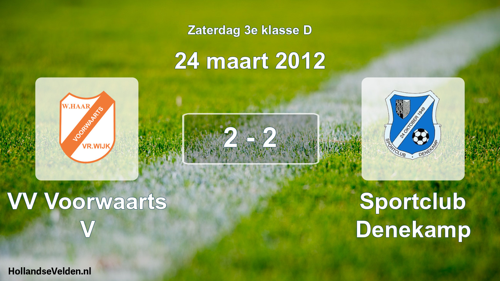Total number of matches played: VV Voorwaarts V - Sportclub Denekamp 2 - 2 (24 March 2012)