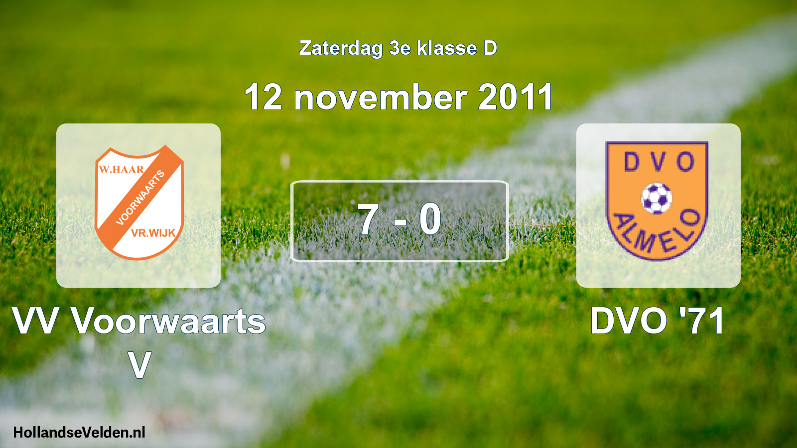 Total number of matches played: VV Voorwaarts V - DVO '71 7 - 0 (12 November 2011)
