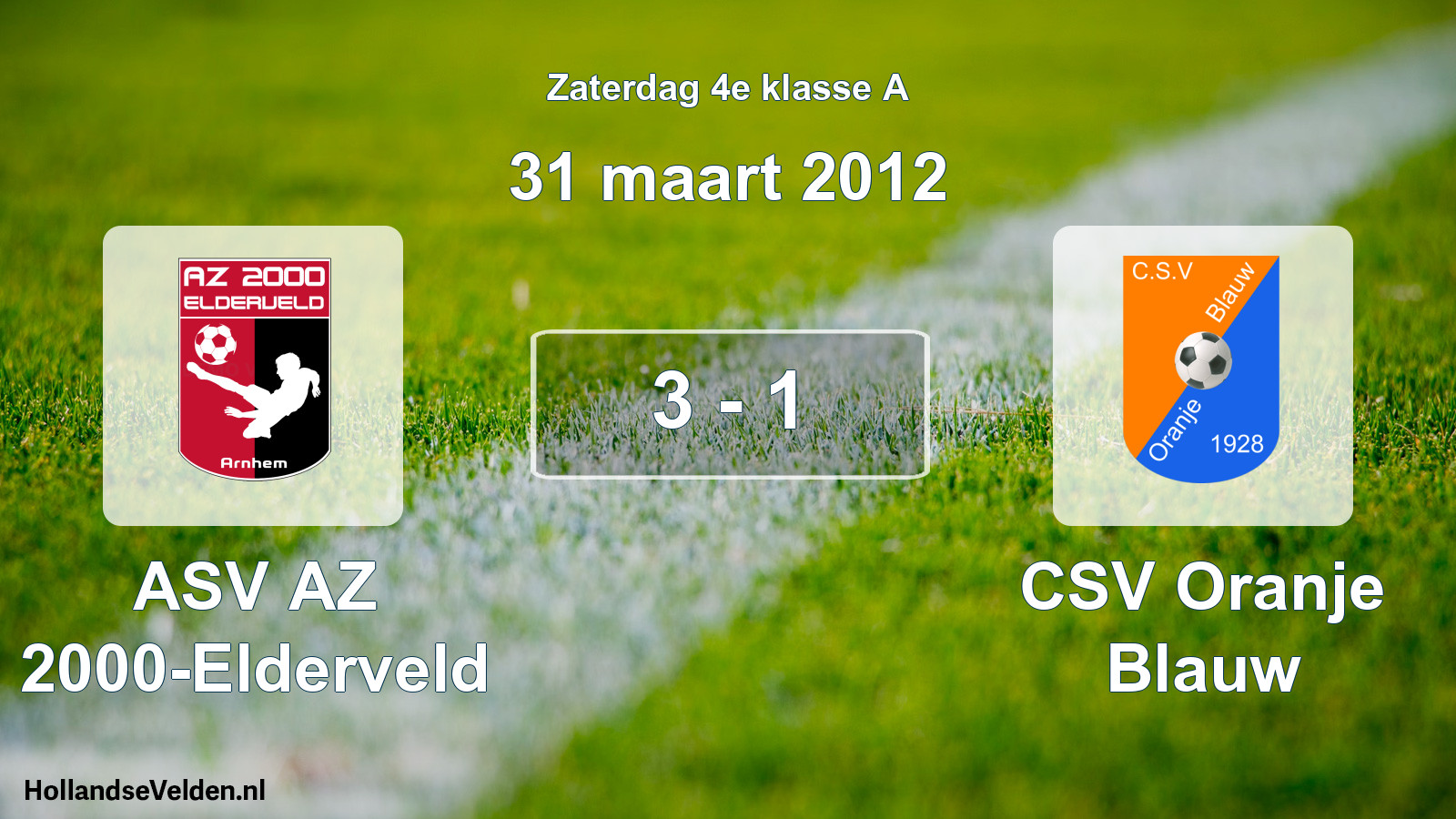 Total number of matches played: ASV AZ 2000-Elderveld - CSV Oranje Blauw 3 - 1 (31 March 2012)