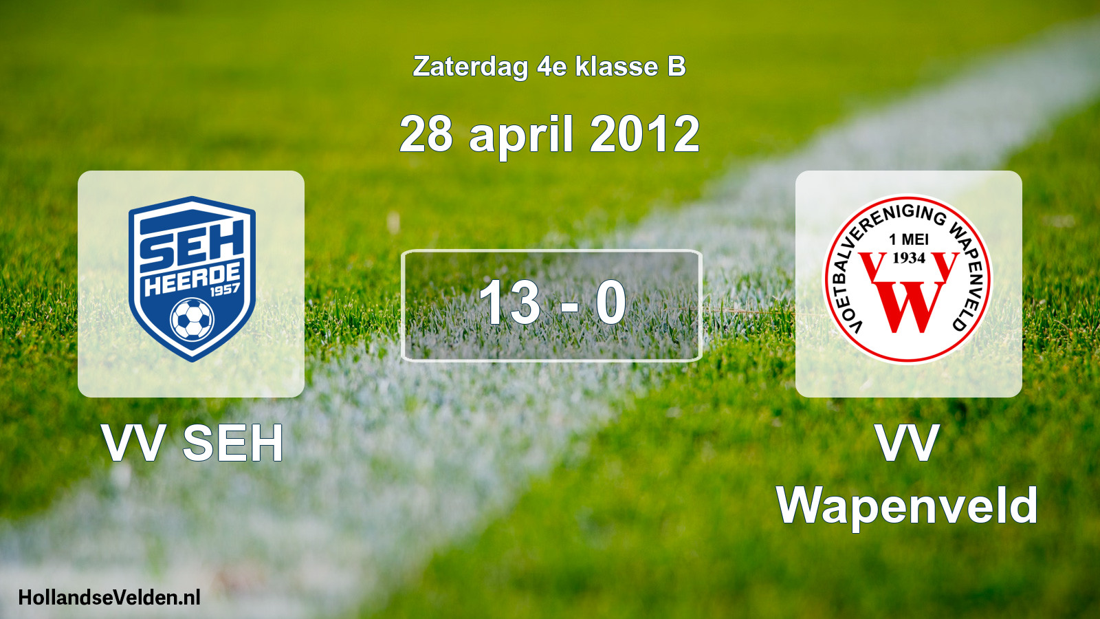 Total number of matches played: VV SEH - VV Wapenveld 13 - 0 (28 April 2012)