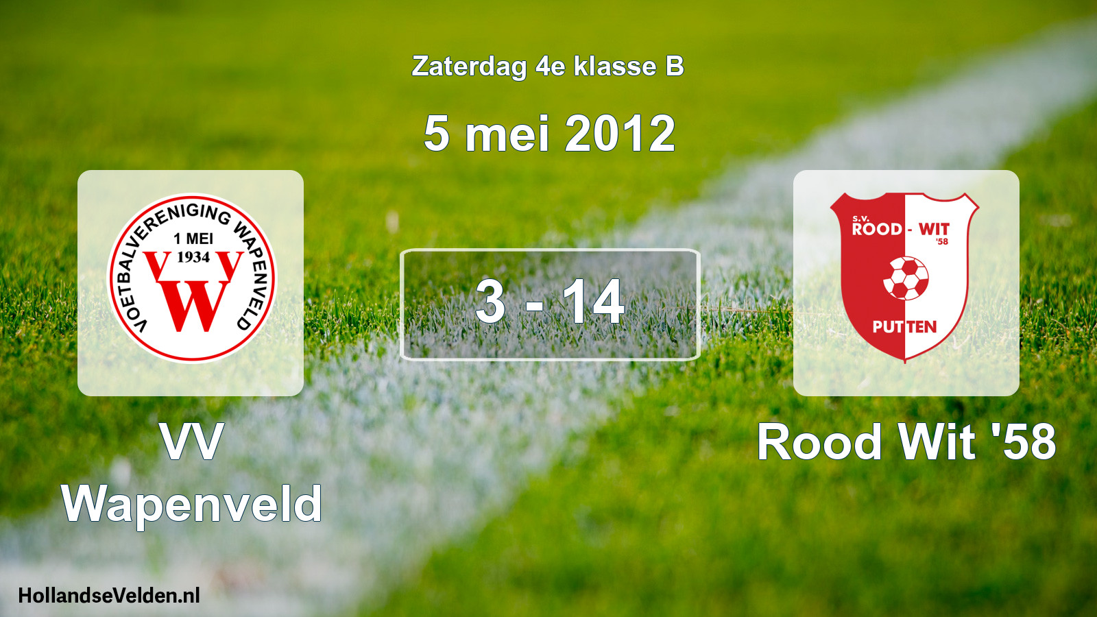 Total number of matches played: VV Wapenveld - Rood Wit '58 3 - 14 (5 May 2012)
