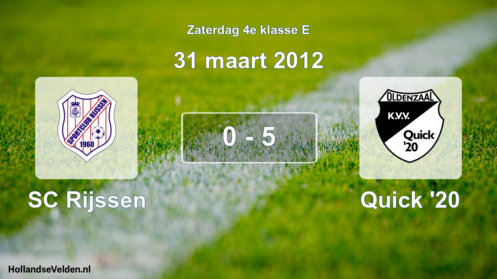 Total number of matches played: SC Rijssen - Quick '20 0 - 5 (31 March 2012)