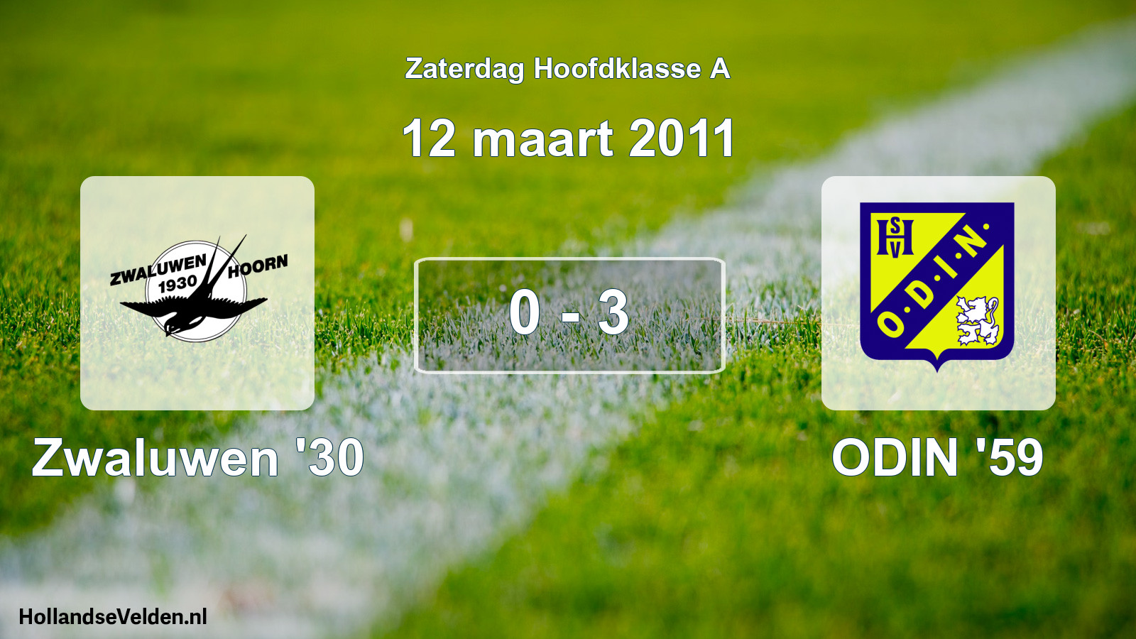 Total number of matches played: Zwaluwen '30 - ODIN '59 0 - 3 (12 March 2011)