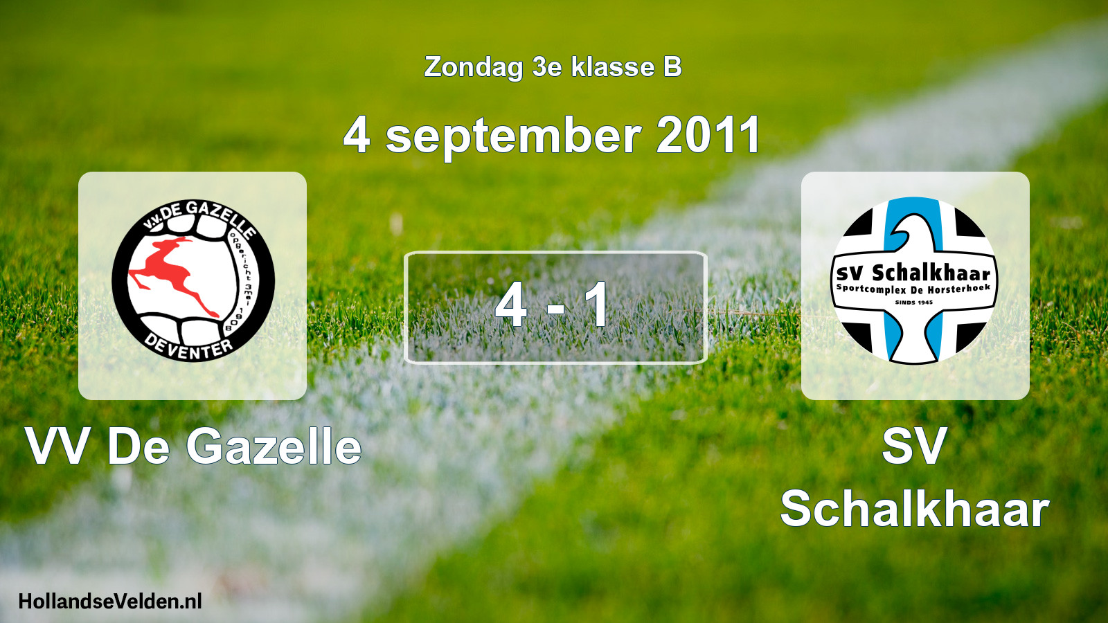 Total number of matches played: VV De Gazelle - SV Schalkhaar 4 - 1 (4 September 2011)