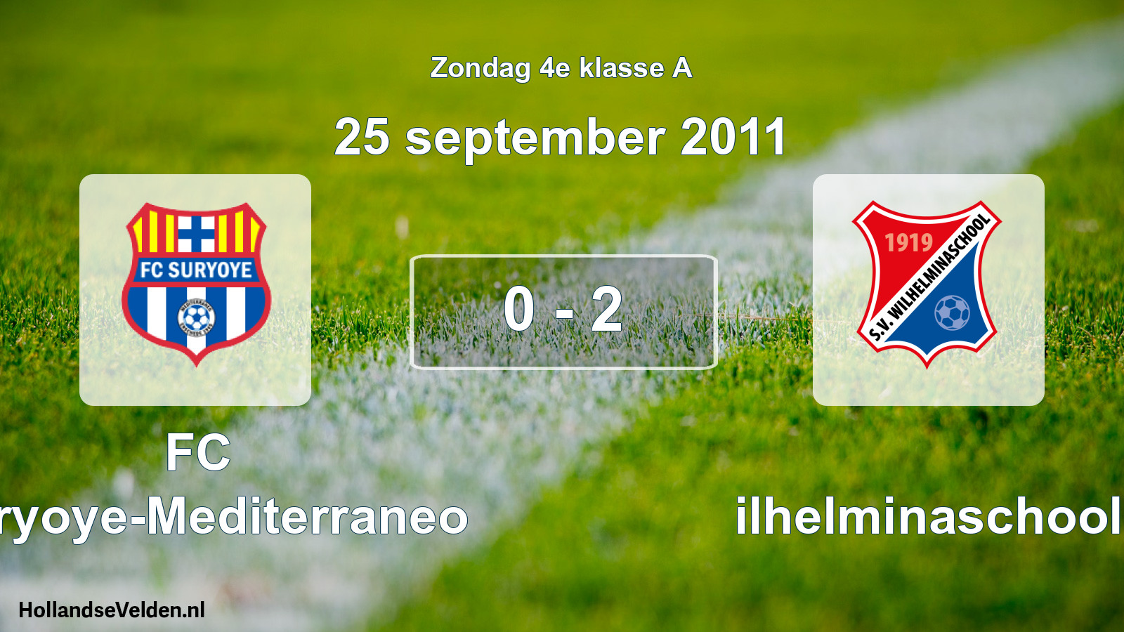 Total number of matches played: FC Suryoye-Mediterraneo - Wilhelminaschool 0 - 2 (25 September 2011)