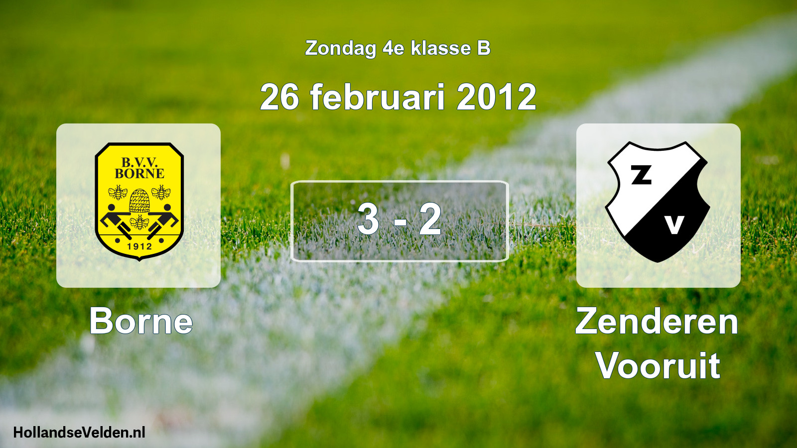 Total number of matches played: Borne - Zenderen Vooruit 3 - 2 (26 February 2012)