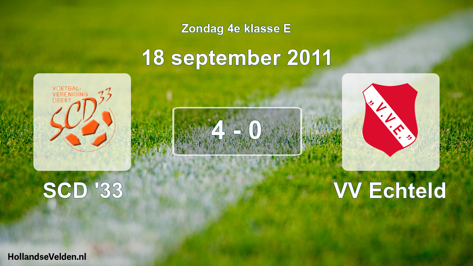 Total number of matches played: SCD '33 - VV Echteld 4 - 0 (18 September 2011)