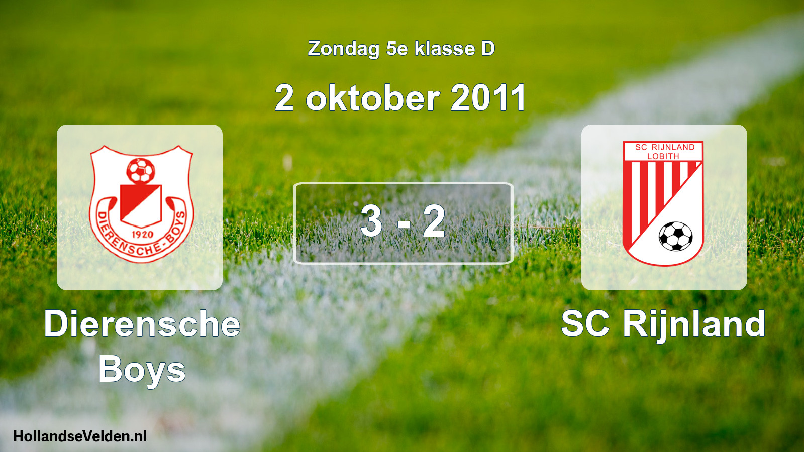 Total number of matches played: Dierensche Boys - SC Rijnland 3 - 2 (2 October 2011)