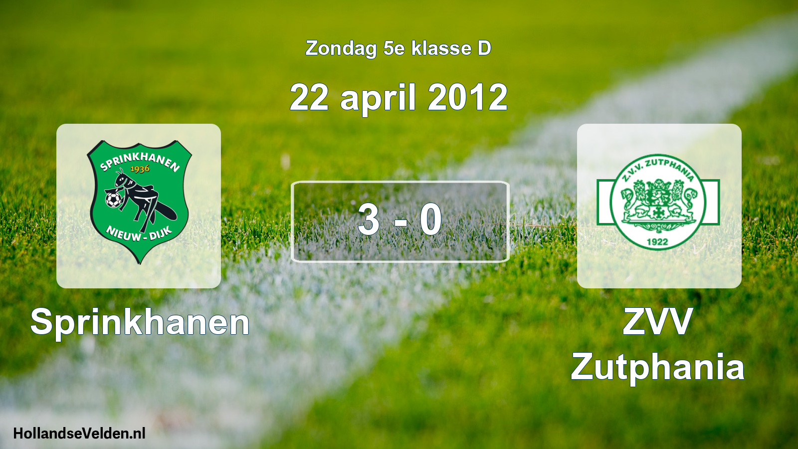 Total number of matches played: Sprinkhanen - Zutphania 3 - 0 (22 April 2012)