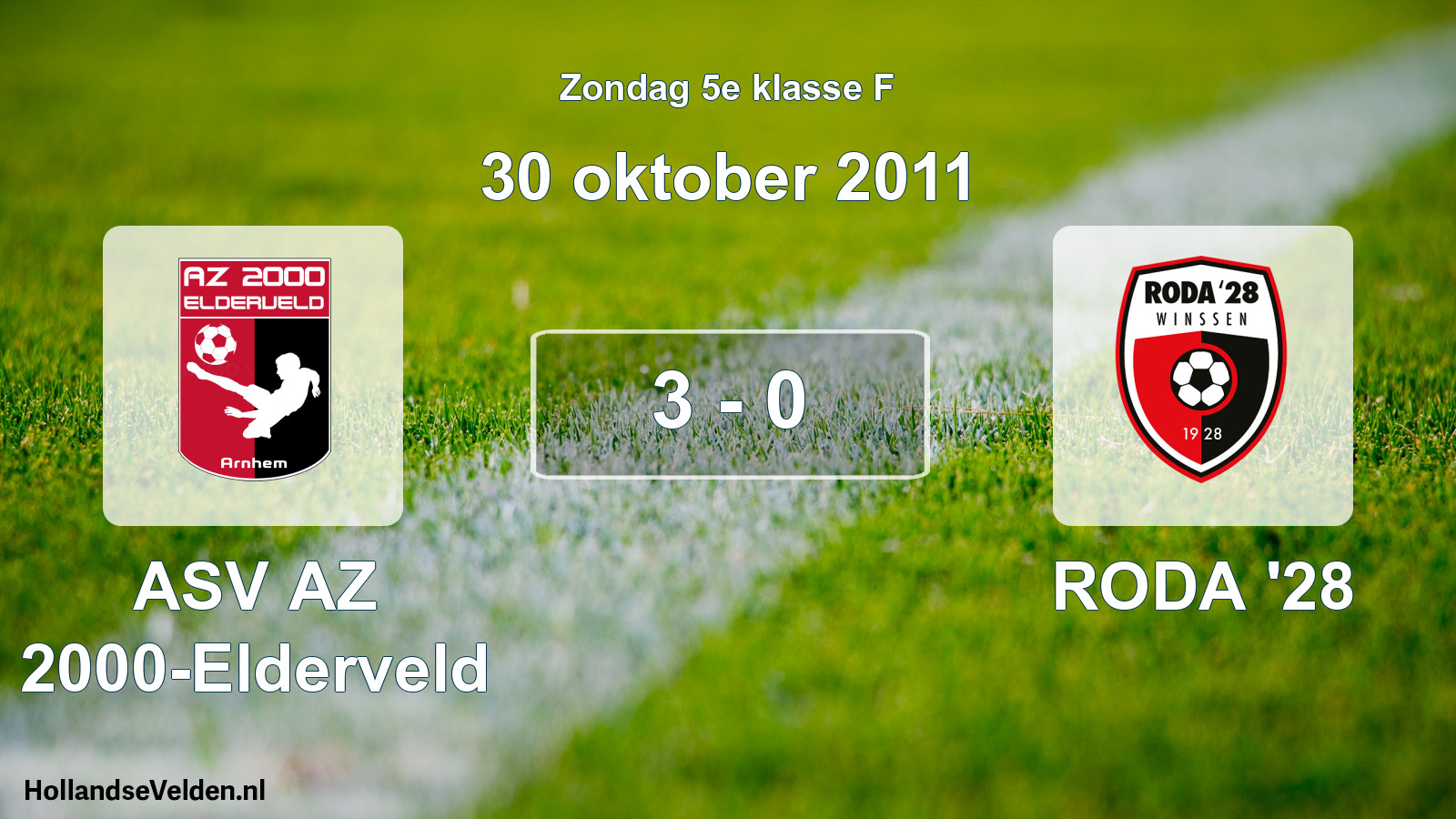 Total number of matches played: ASV AZ 2000-Elderveld - RODA '28 3 - 0 (30 October 2011)