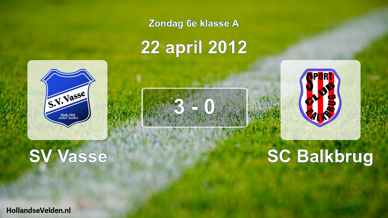 Total number of matches played: SV Vasse - SC Balkbrug 3 - 0 (22 April 2012)