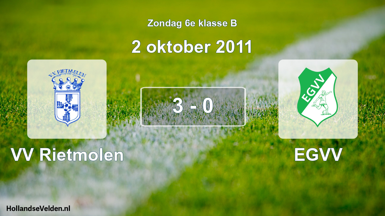 Total number of matches played: VV Rietmolen - EGVV 3 - 0 (2 October 2011)