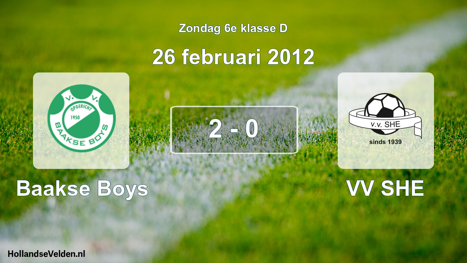 Total number of matches played: Baakse Boys - VV SHE 2 - 0 (26 February 2012)