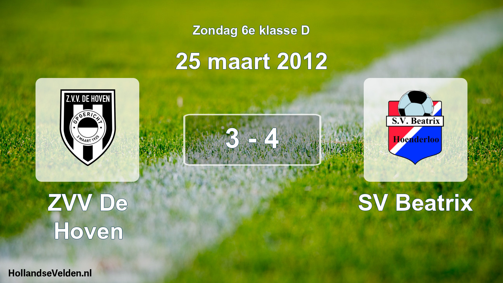 Total number of matches played: ZVV De Hoven - SV Beatrix 3 - 4 (25 March 2012)