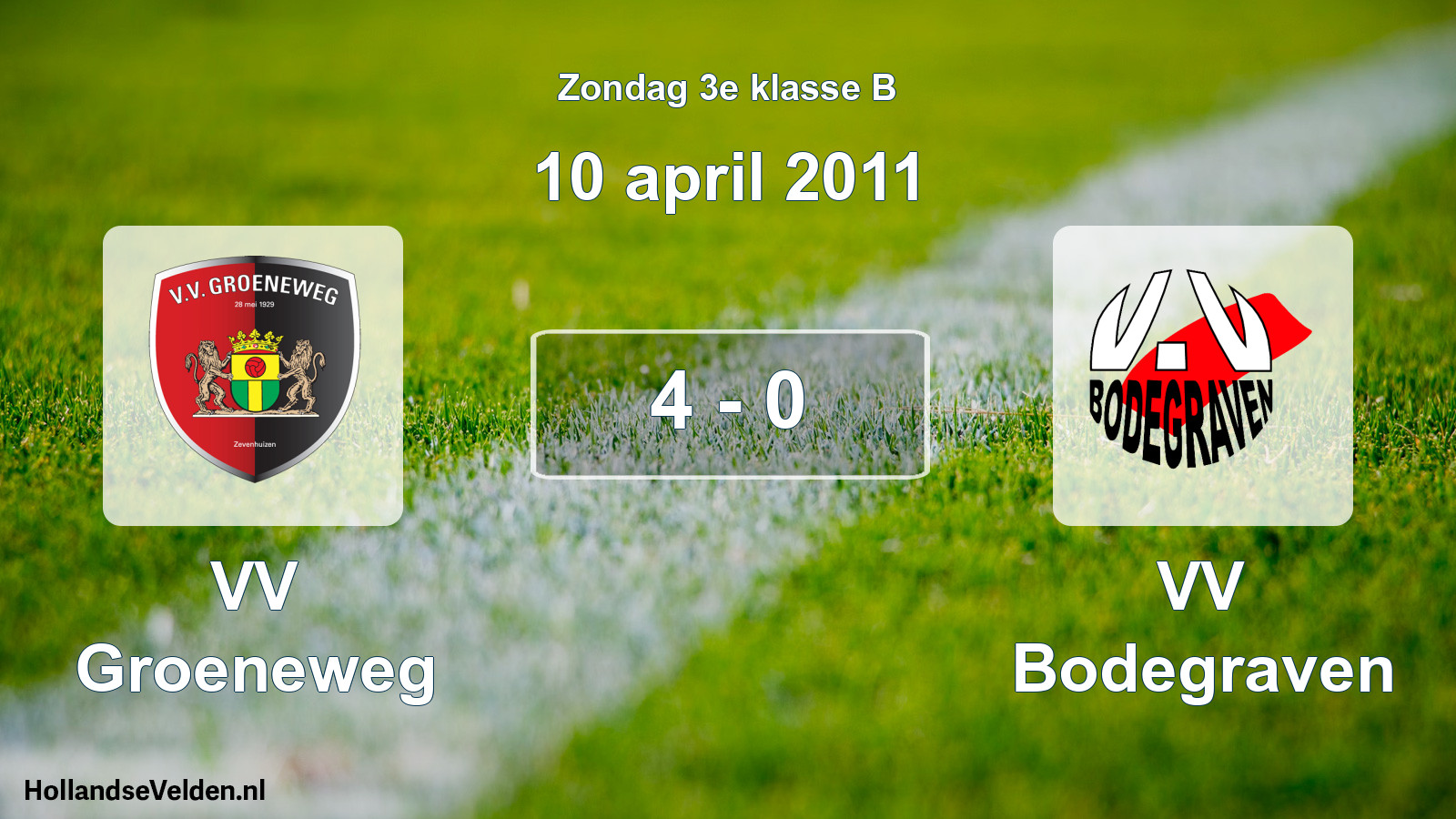 Total number of matches played: VV Groeneweg - VV Bodegraven 4 - 0 (10 April 2011)