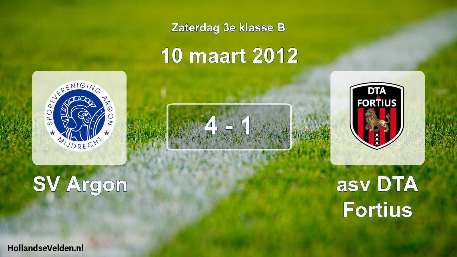 Total number of matches played: SV Argon - asv DTA Fortius 4 - 1 (10 March 2012)