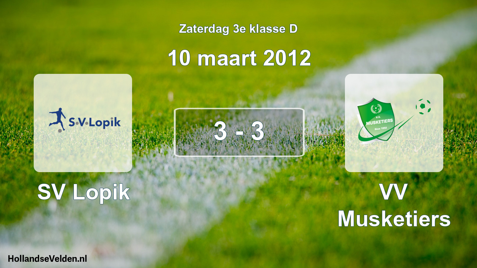 Total number of matches played: SV Lopik - VV Musketiers 3 - 3 (10 March 2012)