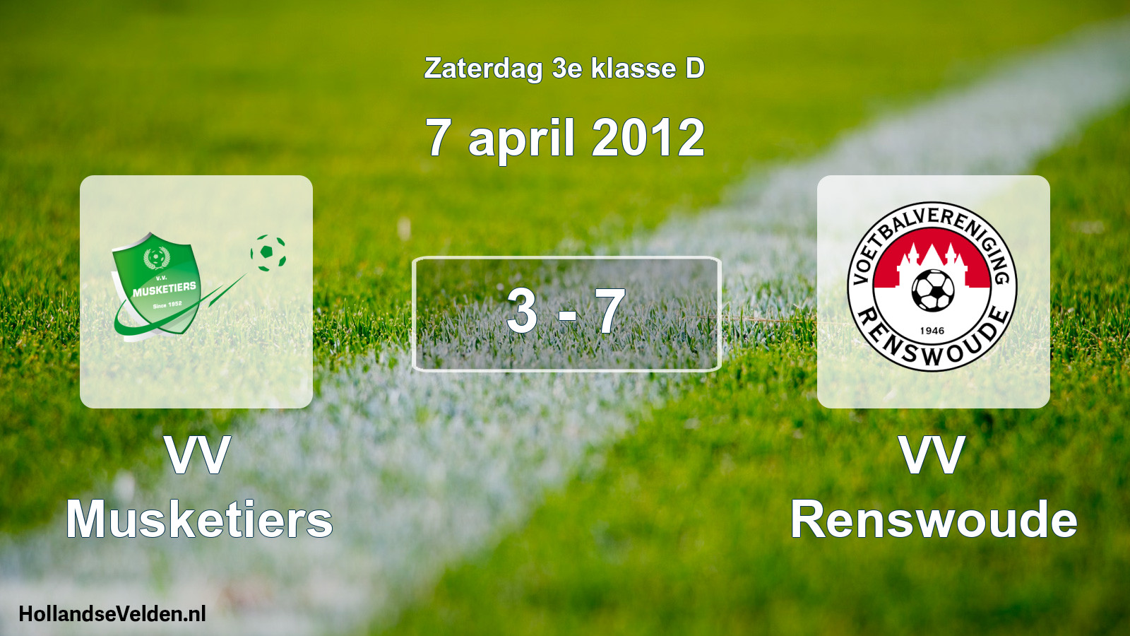 Total number of matches played: VV Musketiers - VV Renswoude 3 - 7 (7 April 2012)