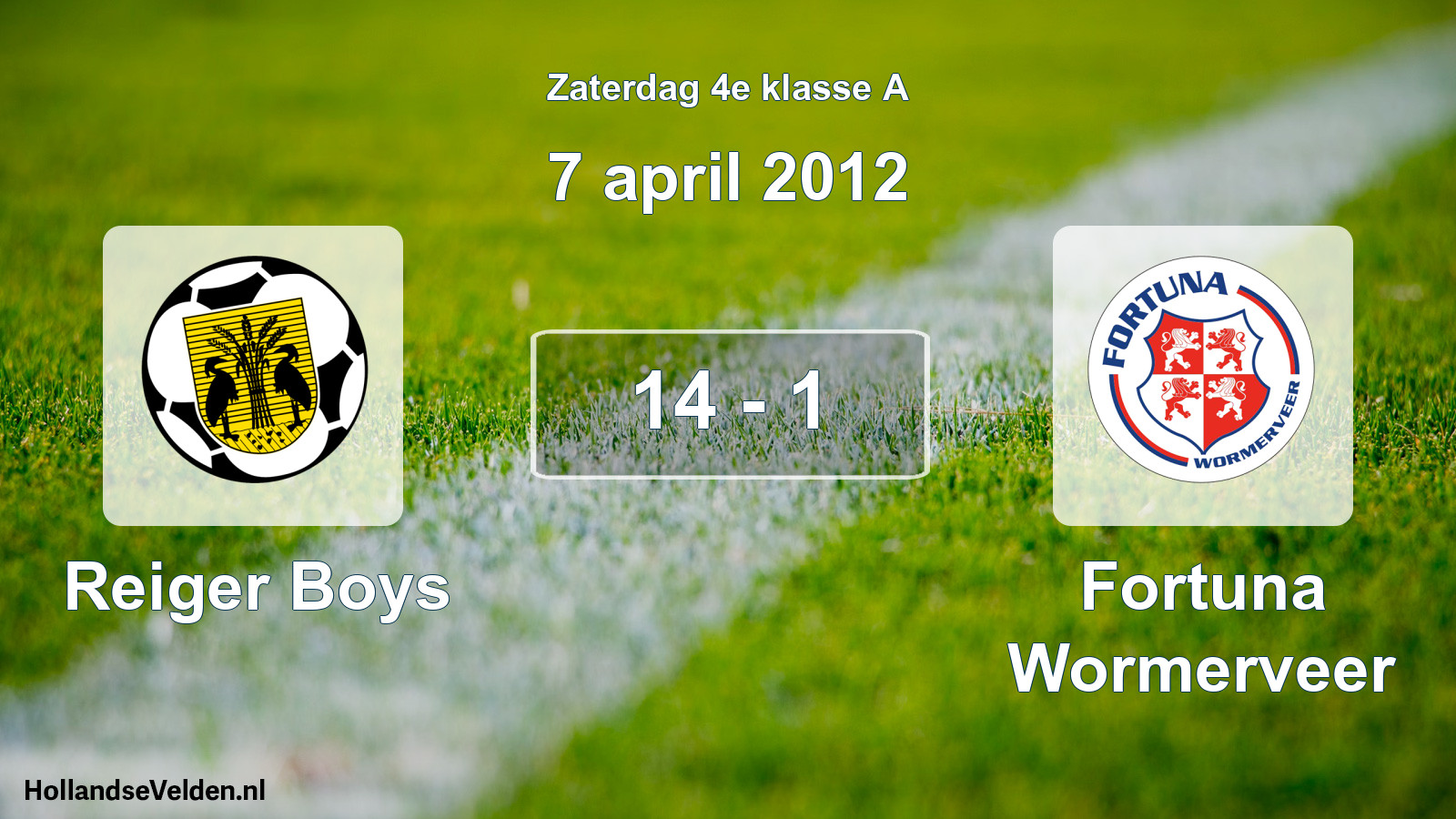 Total number of matches played: Reiger Boys - Fortuna Wormerveer 14 - 1 (7 April 2012)