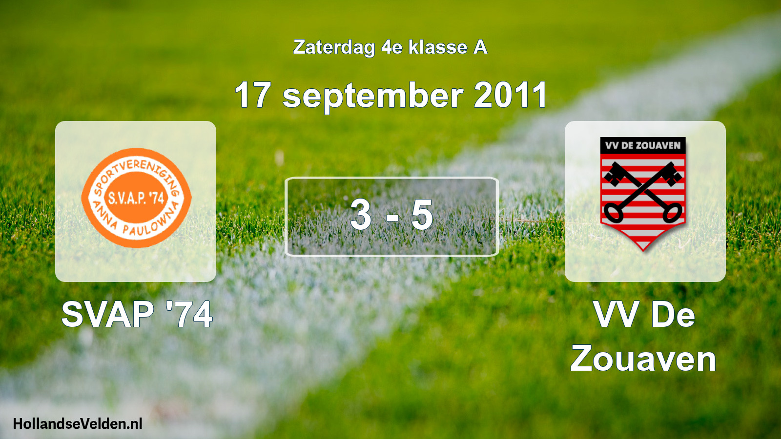 Total number of matches played: SVAP '74 - VV De Zouaven 3 - 5 (17 September 2011)