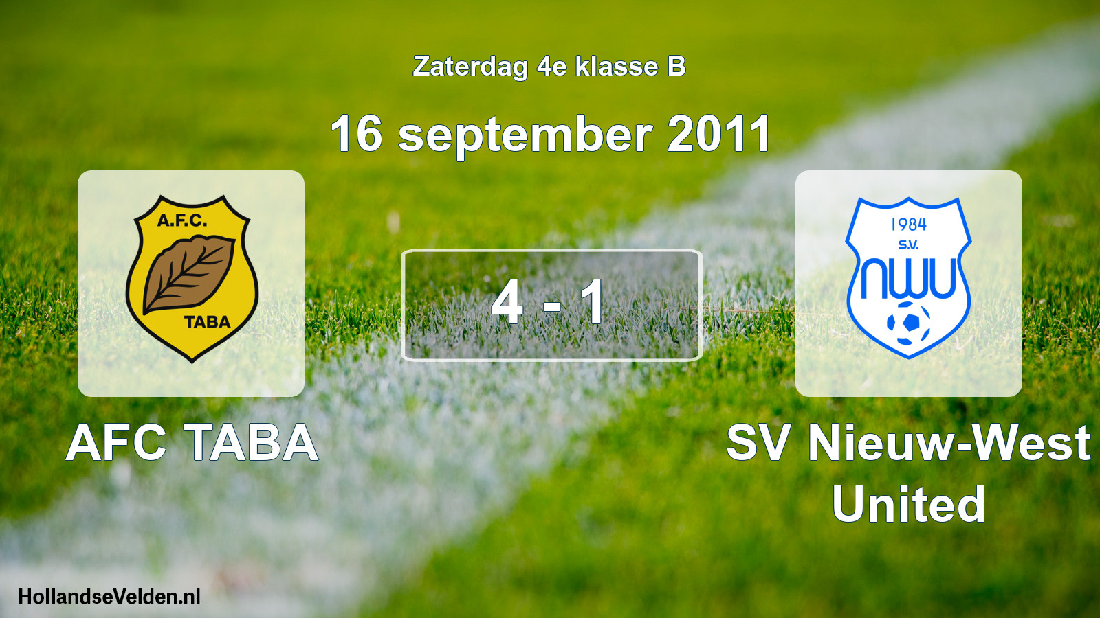 Total number of matches played: AFC TABA - SV Nieuw-West United 4 - 1 (16 September 2011)