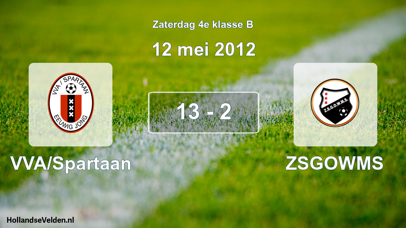 Total number of matches played: VVA/Spartaan - ZSGOWMS 13 - 2 (12 May 2012)