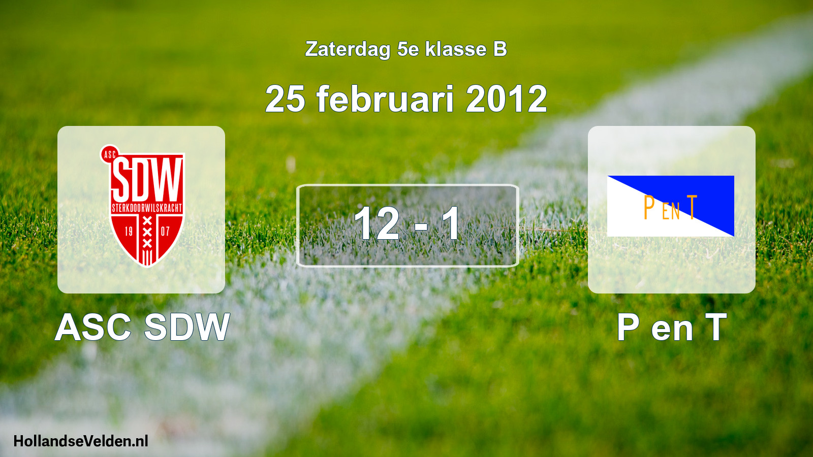 Total number of matches played: ASC SDW - P en T 12 - 1 (25 February 2012)