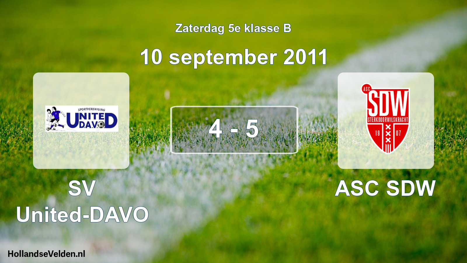 Total number of matches played: SV United-DAVO - ASC SDW 4 - 5 (10 September 2011)